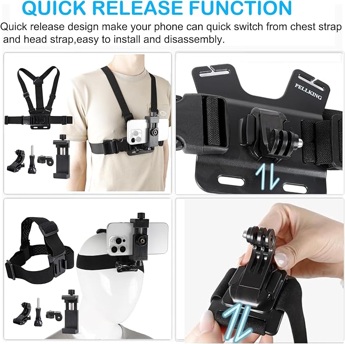 PellKing Mobile Phone Chest Strap Harness Mount Head Strap Holder Kit for POV/VLOG,Cell Phone Clip Compatible with iPhone,Samsung,GoPro Hero 9, 8,7, 6, 5, 4, 3,2, 1,AKASO,DJI Osmo,and Action Cameras… - Image 5