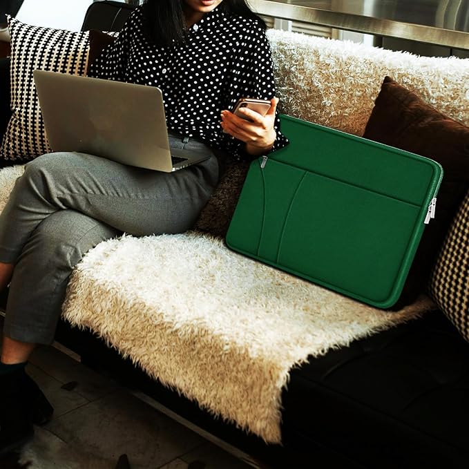 14 inch Laptop Sleeve, Traveling Laptop Case with Zippered Pocket, Shockproof Protective Carrying Briefcase Computer Bag for 14" MacBook Air/Pro, HP, Dell, Lenovo, Acer, Dark Green