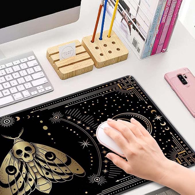 Moth Witch Desk Mat Moon Phases Large Mouse Pad XL Extended Gaming Mousepad Crescents Keyboard Mouse Mat Desk Pad for Computer Laptop 31.5''X11.8'' Non-Slip Rubber Base with Stitched Edges