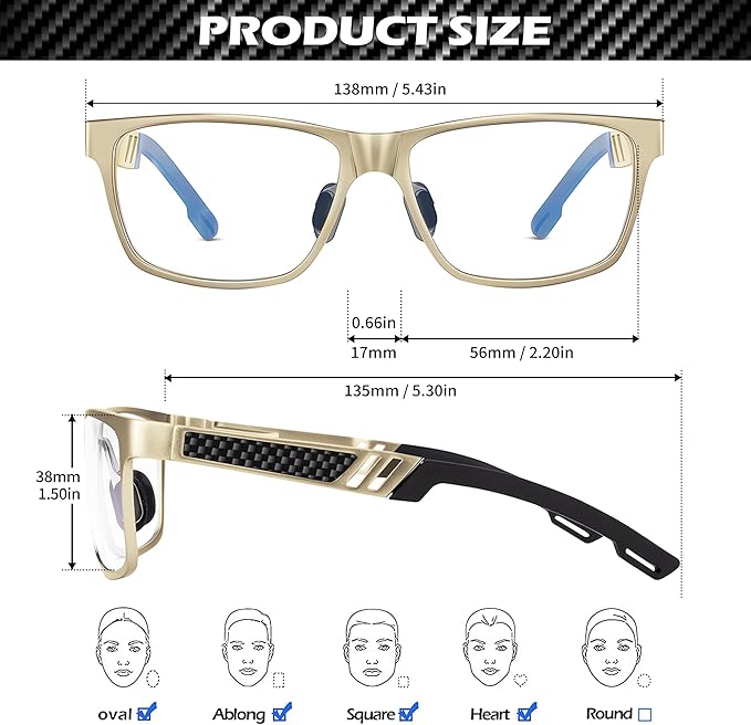 ANYLUV Blue Light Blocking Glasses Men Computer Gaming Glasses Lightweight Al-Mg Metal Anti Eyestrain Eye Protection