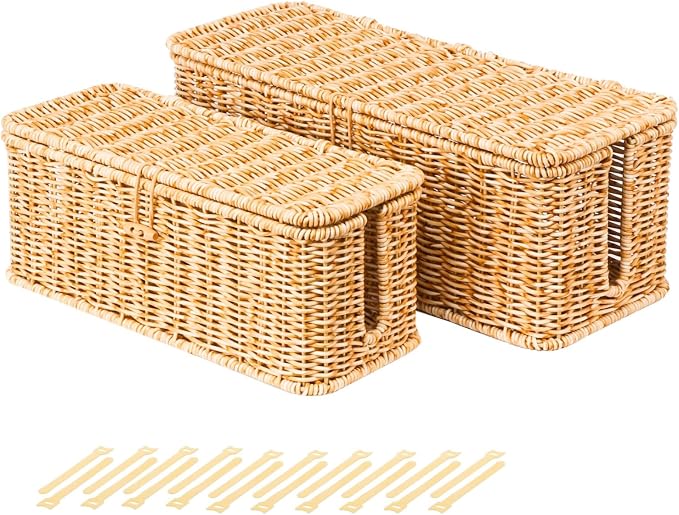 BROWNLILY Cable Management Box, Rattan Style Cord Organizer for Desk Cord Hider Outlet Covers Baby Proofing for Power Strip TV PC Router Charger Under Desk Storage with Lockable Lid and Cable Ties by Unknown