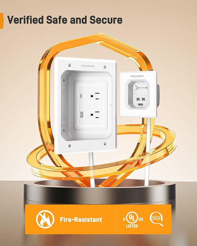 Perlegear TV in-Wall Cable Management Kit, USB and Typ C Ports Cord Hider for Wall Mount TV with Recessed Power, Includes Drill Templates, Dust Bags, Drywall Saw, Extension Cable - Image 4