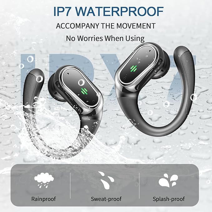 Wireless Earbuds, 2026 Bluetooth 5.4 Headphones Sport, 50Hrs HiFi Stereo Deep Bass Over-Ear buds with ENC Noise Cancelling Mic, IP7 Waterproof & LED Display Earphones with Earhooks for Workout/Running
