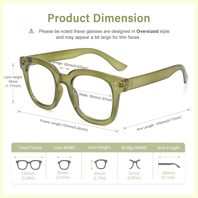 Madison Avenue Oversized Blue Light Blocking Glasses for Women Fashion Blue Light Blockers Anti Eyestrain & UV Protection Computer Eyeglasses (Olive Green)