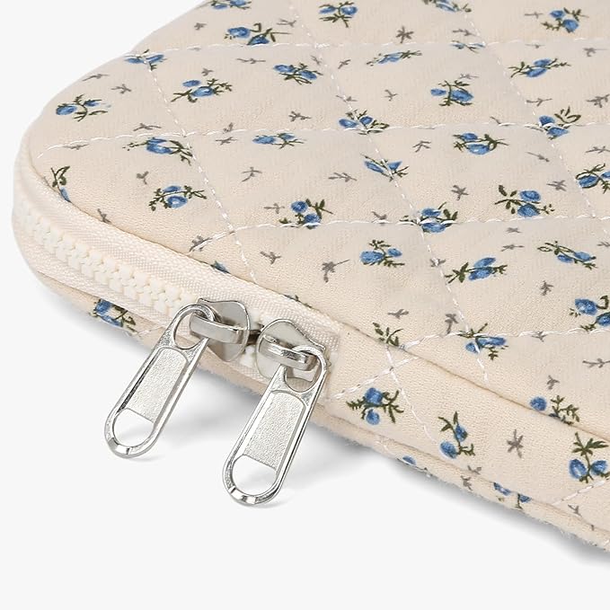 Puffy Laptop Sleeve Case Cute Computer Bag Flower Printed Quilted Laptop Carrying Cases Floral Pattern Protective Cover