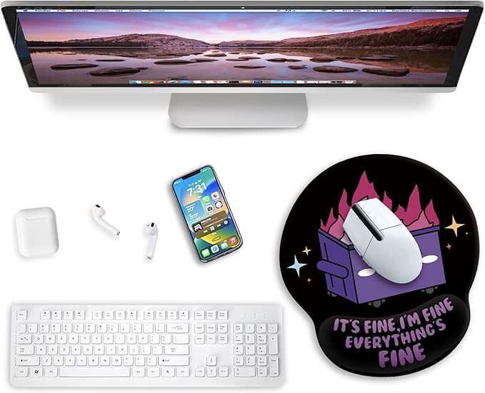 Blusabaca Funny Cute Mouse Pad with Wrist Rest, Dumpster on Fire Ergonomic Mouse Pads Wrist Support for Desk, Mousepad for Wireless Mouse Gaming Laptop Work Home Desk Accessories Office Supplies Decor