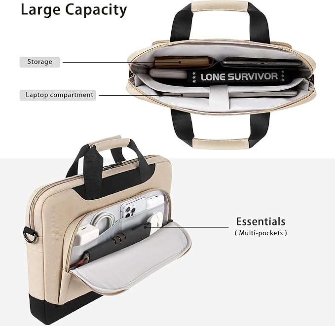 DOMISO 15-15.6 Inch Laptop Bag Business Briefcase Laptop Case Compatible with Lenovo 15.6" Ideapad 330/16" MacBook Pro/HP EliteBook 850 G3/Envy x360 15/Latitude 3580/Asus,Beige