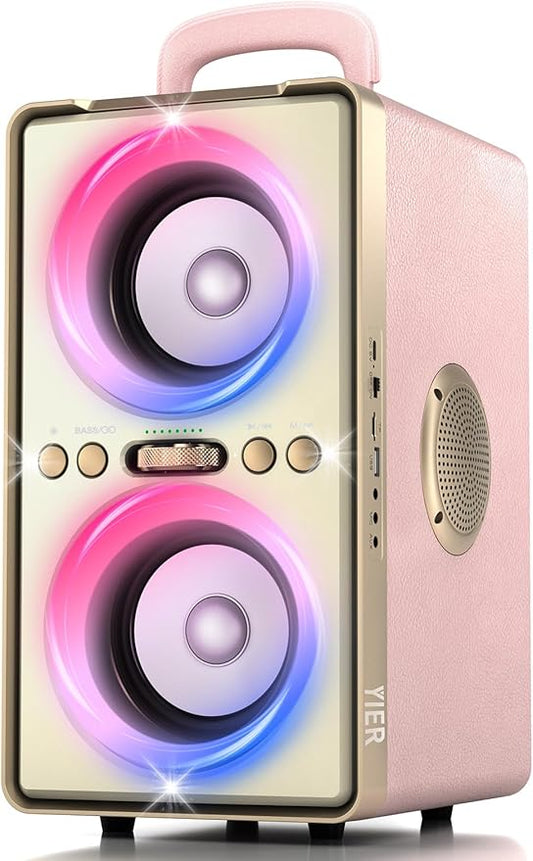 Bluetooth Speaker, 240W Peak Loud Party Speaker with Big Bass, 20H Playtime, TWS, BT5.3, Large Portable Wireless Boom Box with LED Light for Outdoor Backyard Beach Home (Leather Pink)
