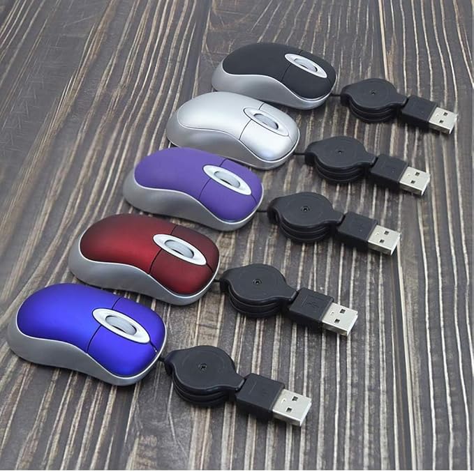 Wired Mouse Mini Small Travel Mice with Retractable Cable Portable Compact Pocket Tiny Handheld Little Optical USB-A Mouse for Laptop PC Computer Macbook Kids Girl Boy Women Men Small Hands Gift