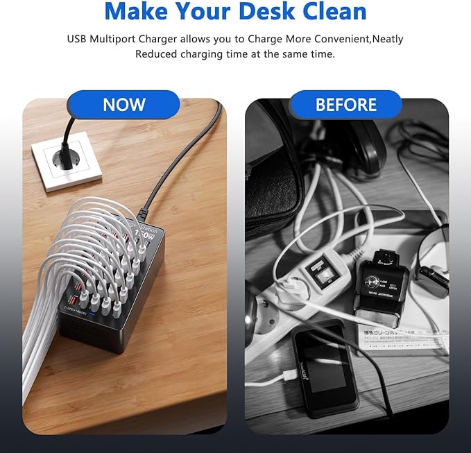 USB Charging Station 30 Port, 150W Multiple USBC Charging Block(18 USB A+12 Type C Port) Desktop Charger Hub for Multiple Devices Compatible with iPhone/iPad/Smartphones/Tables/and More Devices