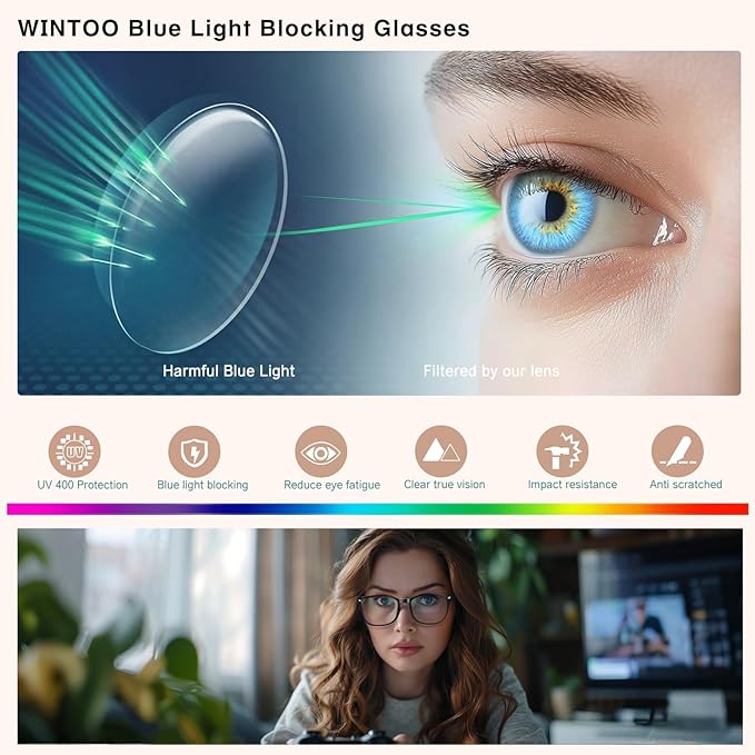 Blue Light Glasses for Woman Men | 99% Blue Light Blocking Glasses | Computer Glassess | Gaming | TV Phone Screen Reader Square Frame | Anti Eyestrain & UV Glare,3 Pack
