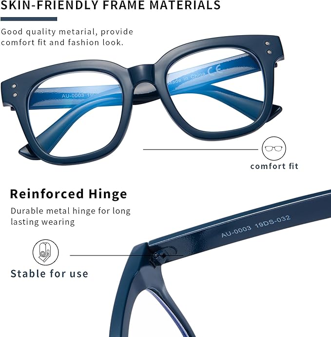 Madison Avenue Blue Light Blocking Glasses for Women Oversized Fashion Blue Light Blocker Anti Eyestrain & UV Protection Computer Eyeglasses (Ink Blue)