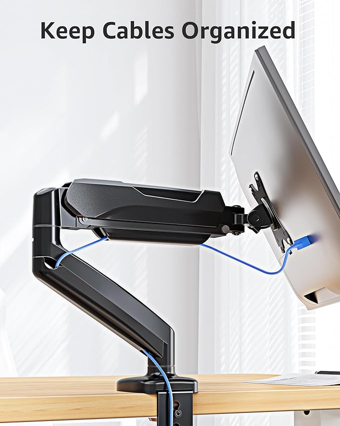 MOUNTUP Single Monitor Desk Mount Holds Screen up to 32 inch, Height Adjustable Monitor Arm, Full Motion Computer Monitors Stand with Clamp/Grommet Base, VESA Mounts Fit 4.4-17.6lbs Computer, Black
