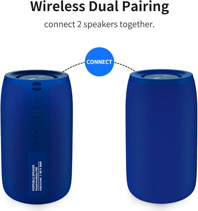 Bluetooth Speaker,MusiBaby Speaker,Outdoor, Portable,Waterproof, Speakers Bluetooth Wireless,Dual Pairing, Bluetooth 5.0,Loud Stereo,Booming Bass,1500 Mins Playtime for Home&Party Speaker Gifts(Blue)