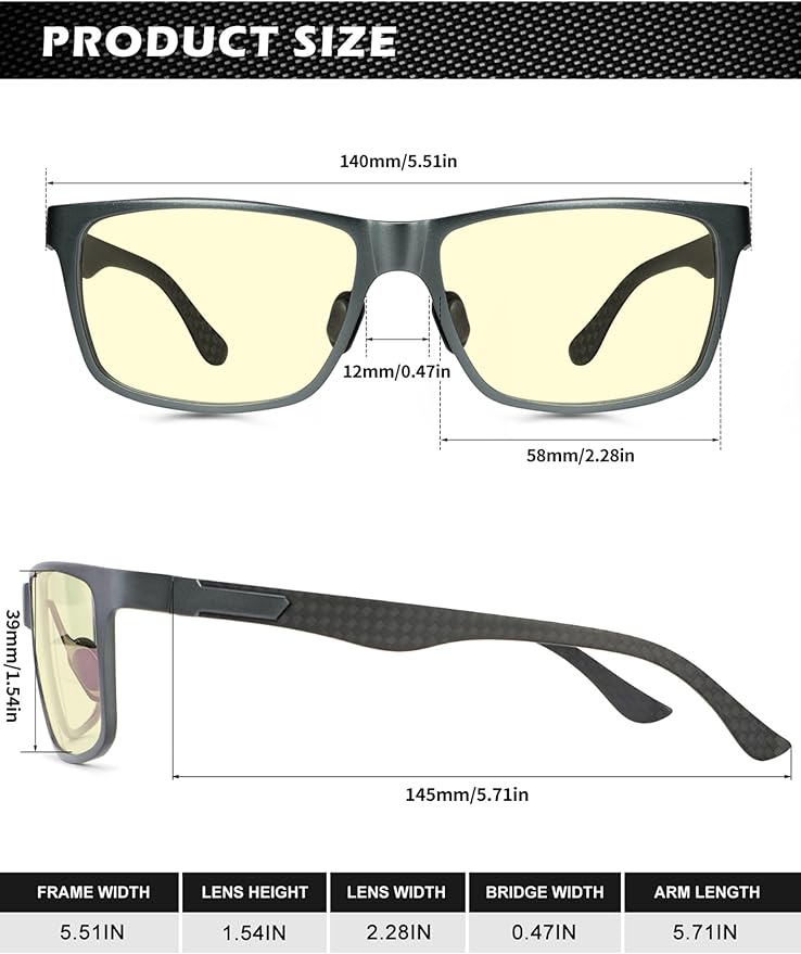 ANYLUV Carbon Fiber Reading Glasses for Men Women, Blue Light Blocking Computer Readers, Anti Glare Spring Hinge