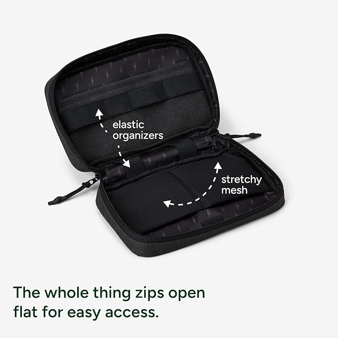Halfday Sidekick Tech Organizer Kit | Flip-Out Kickstand for Phone/Tablet, Zip-Flat Pouch with Power Mesh & Elastic for Cable & Charger (Splash-Resistant Travel Electronics Accessories Case), Shadow