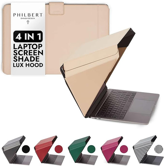 4-in-1 Laptop Screen Shade – Original Lux Hood – Sun, Privacy, Heat & Contrast Protection, Freestanding with Pocket, Fits 12–14” MacBook & PC, Patented, Beige | PHILBERT Danish Design