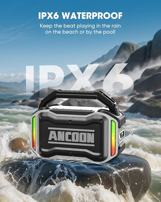 Speakers Bluetooth Wireless: 80W(Peak) Loud Speaker with Bass, 20H Playtime, IPX6 Waterproof, Large Jobsite Speakers for Work, Outdoor, Workshop, Garage, Portable Speaker with TWS (White)