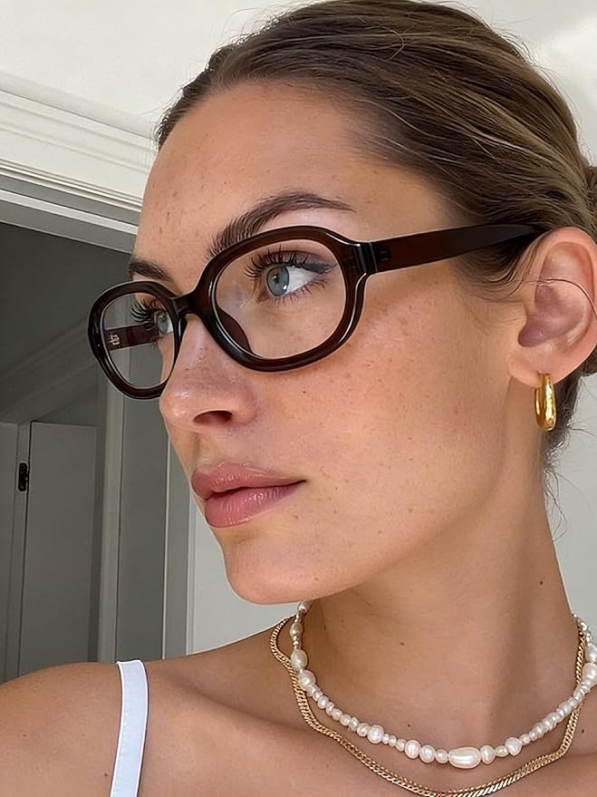 Dollger Blue Light Glasses for Women Oversized Oval Fashion Computer Glasses Retro Chunky Frame Clear Lens