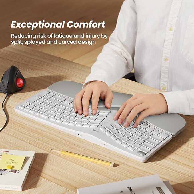 Nulea RT05 Wireless Ergonomic Keyboard, Split Keyboard with Wrist Rest, USB-C Charging, 7-Color Backlight, Natural Typing, Bluetooth and USB Connectivity, Compatible with Windows,Mac