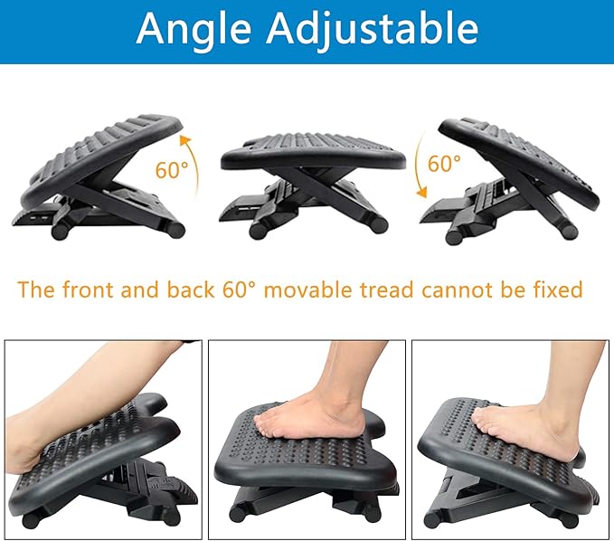 Under Desk Footrest Adjustable Height Comfy Foot Rest with 30 Degree Angle Adjustment for Comfort Home, Office Pressure Relief