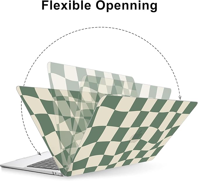 AKIT Compatible with MacBook Air 13 Inch Case M1 2022 2021 2020 2019 2018 A2337 A2179 A1932, Pattern Hard Laptop Shell+Screen Protector+Keyboard Cover for MacBook Air 13.3 Inch, Green Checkerboard