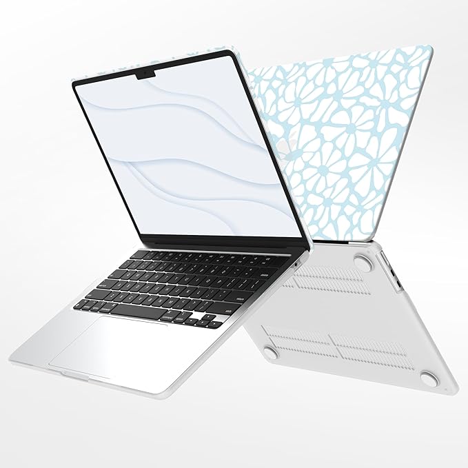 G JGOO Compatible with MacBook Air 13 inch Case 2026 2025-2022 M5 A3449 M4 A3240 M3 A3113 M2 A2681, Plastic Hard Shell for MacBook Air 13.6 inch Case + Keyboard Cover + Screen Protector, Blue Flower