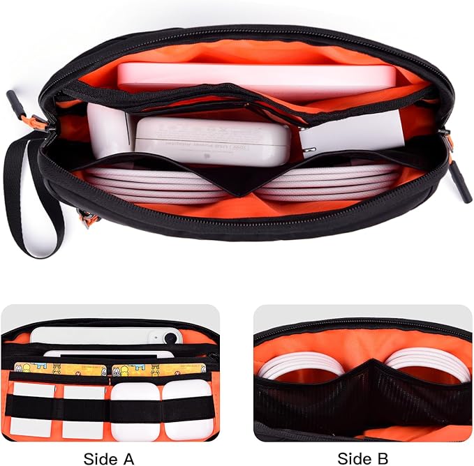 Cable Organizer Bag, Charger Organizer Pouch Case for Travel Accessories/Airplane Essentials/Electronics Tech Gadgets (Black)