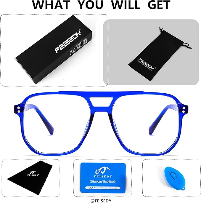 FEISEDY Blue Light Blocking Glasses Fake Nerd Clear Square Computer Lightweight Pilot Glasses Frame Oversized B2866