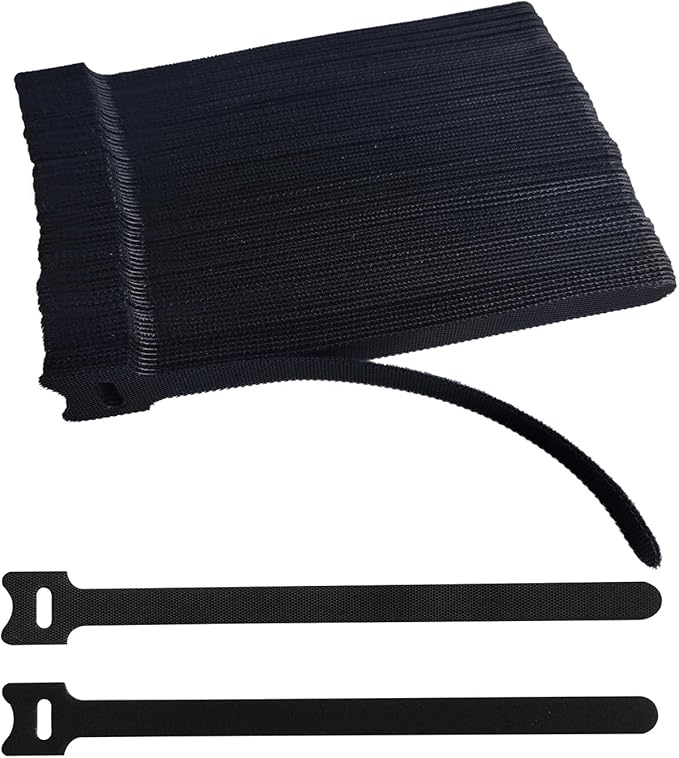 100 PCS 8 Inches Black Reusable Cable Ties, Adjustable Cord Straps, Cable Organizer, Cord Wrap and Hook Loop Cords Management by Unknown