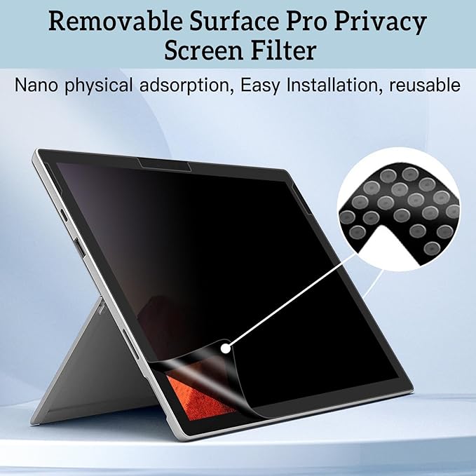 ZOEGAA Surfcae Pro 13 inch Privacy Screen, for Microsoft Surface Pro 11/10/9/8/X, Removable Privacy Screen and Reusable Anti-Spy Anti-Glare Anti Blue Light Protector