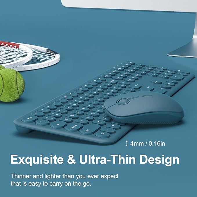 XTREMTEC 2.4G Full Size Wireless Keyboard Mouse Combo, Ultra Slim Silent Cute Computer Keyboard with USB Receiver for Windows, OS, PC, Mac, Tablet (Blue)