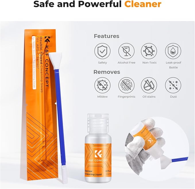 K&F CONCEPT 2-1 16mm APS-C Frame Sensor Cleaning Swab, Viewfinder Cleaning Swab, with 20ml Sensor Cleaner, DSLR Camera CMOS and CCD Sensor Cleaning Swab Kits Compatible with Nikon Sony Canon Camera - Image 3