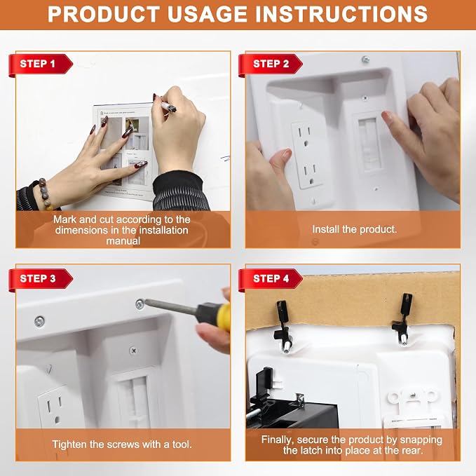 Wall Cable Concealer Kit with Recessed Tv Outlet Box-Two-Hole Socket,Tv Cable Hider Wall Kit Hider Box Fits All Plugs, Easy, Safe Cable Management - Image 5