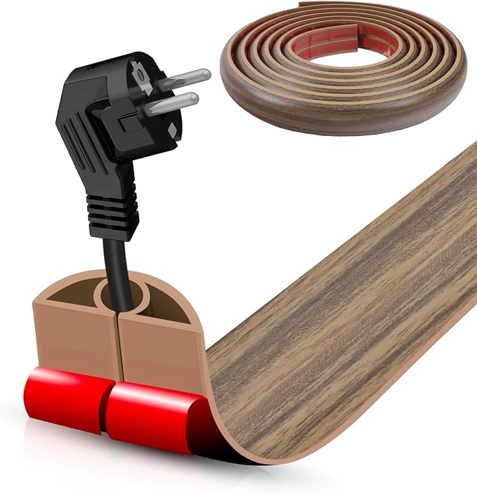 Floor Cord Cover Self Adhesive Cord Hider,10FT Cable Management, Extension Strip Protector for Wires, Prevent Cable Trips for Offices, Gyms, Exhibitions Cavity:0.3"(W) x0.28(H) Woodsmokedbrown by DBHXXMB-HH