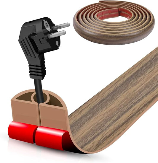 Floor Cord Cover Self Adhesive Cord Hider,10FT Cable Management, Extension Strip Protector for Wires, Prevent Cable Trips for Offices, Gyms, Exhibitions Cavity:0.3"(W) x0.28(H) Woodsmokedbrown by DBHXXMB-HH