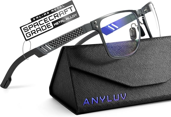 ANYLUV Blue Light Blocking Glasses Men Computer Gaming Glasses Lightweight Al-Mg Metal Anti Eyestrain Eye Protection