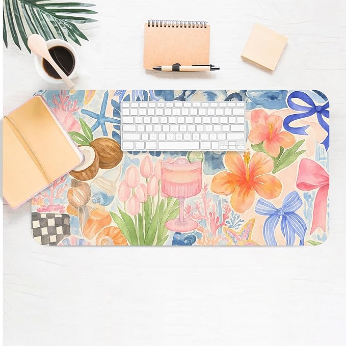 Large Mouse Pad, Watercolor Pink Desk Mat for Desktop, Women Girls Flowers PU Leather Waterproof Desk Pad, Computer PC Laptop Protector Gaming Mouse Pads for School Office Home 27.5" x 13.8"