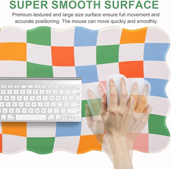L-SPOUTTO Checkered Mouse Pad,Geometric Desk Mat XXL Large Scalloped Gaming Mousepad,35.4x15.7in Non-Slip Base Keyboard Pad Waterproof Desktop Mat for Laptop Computer Game Home Office-Checkered