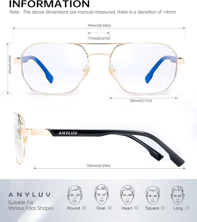 ANYLUV Blue Light Glasses for Woman/Men, Blue Light Blocking Glasses Women Computer Gaming Glasses for Eye Protection