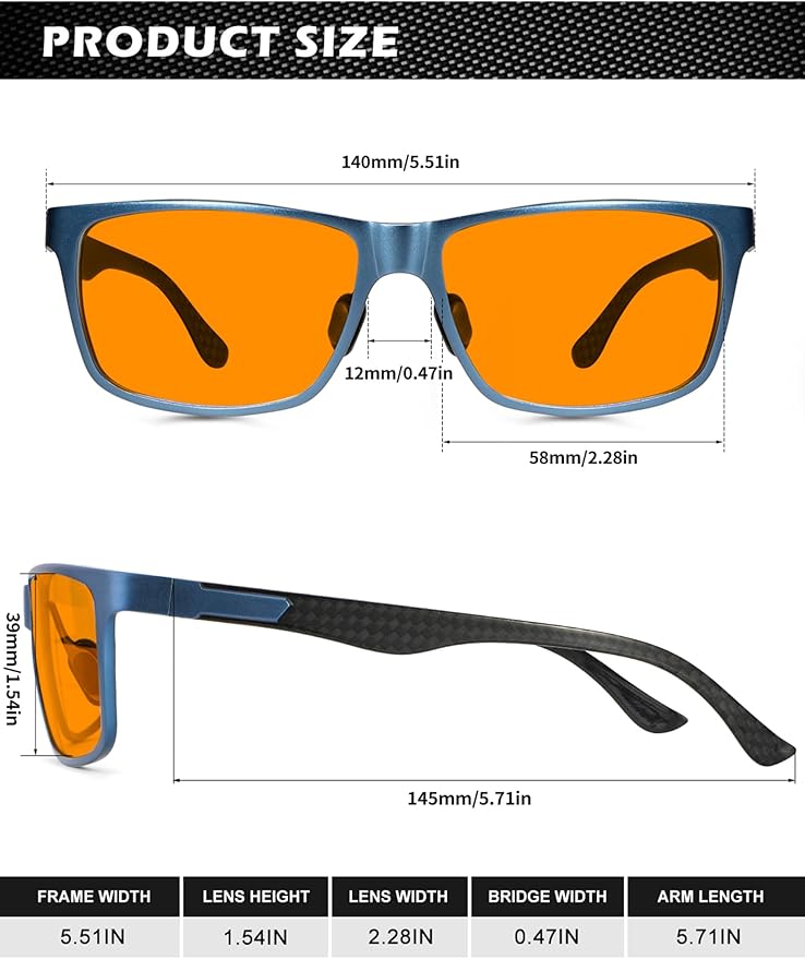 ANYLUV Carbon Fiber Reading Glasses for Men Women, Blue Light Blocking Computer Readers, Anti Glare Spring Hinge