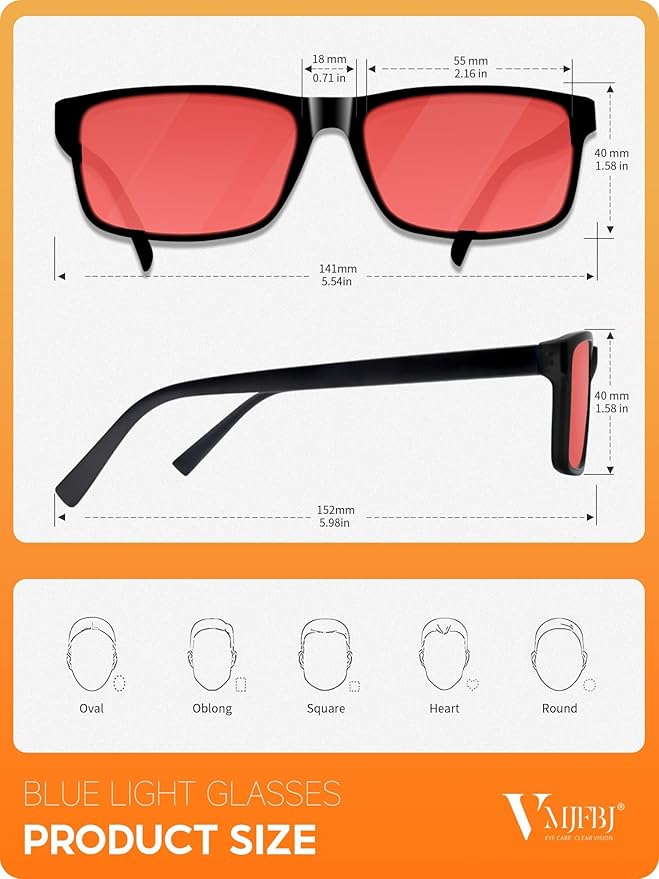 VMJFBJ Blue Light Blocking Glasses for Men Woman, Anti Blue Light Glasses for Better Sleep Computer Use Gaming with Red Lens Reduce Eye Strain