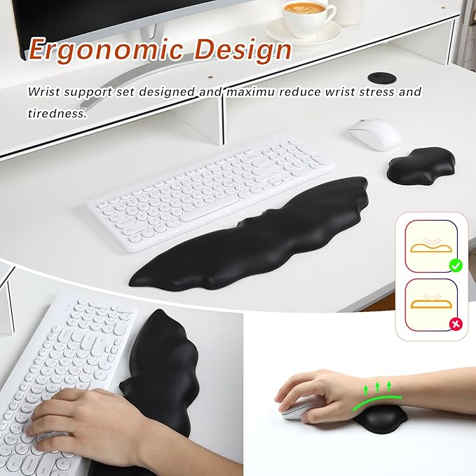 Keyboard Wrist Rest - Soft Leather Halloween Bat Wrist Pad for Mouse Wrist Rest with Non-Slip Base, Wrist Pad for Keyboard,Arm Rest for Desk Computer Laptop Mac Gaming Office Black