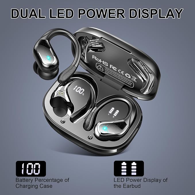 Wireless Earbuds Sport, Bluetooth 5.4 Headphones 2025 Bluetooth Earbuds with 75Hrs Stereo, 4 ENC Mic, Over-Ear Buds with Earhooks Noise Canceling Earphones , IP7 Waterproof Headset for Workout/Running