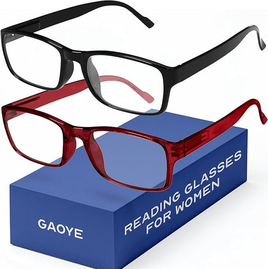 Gaoye 2-Pack of Reading Glasses - Blue-Light Filter, UV Protection - Readers with Rectangle Frames