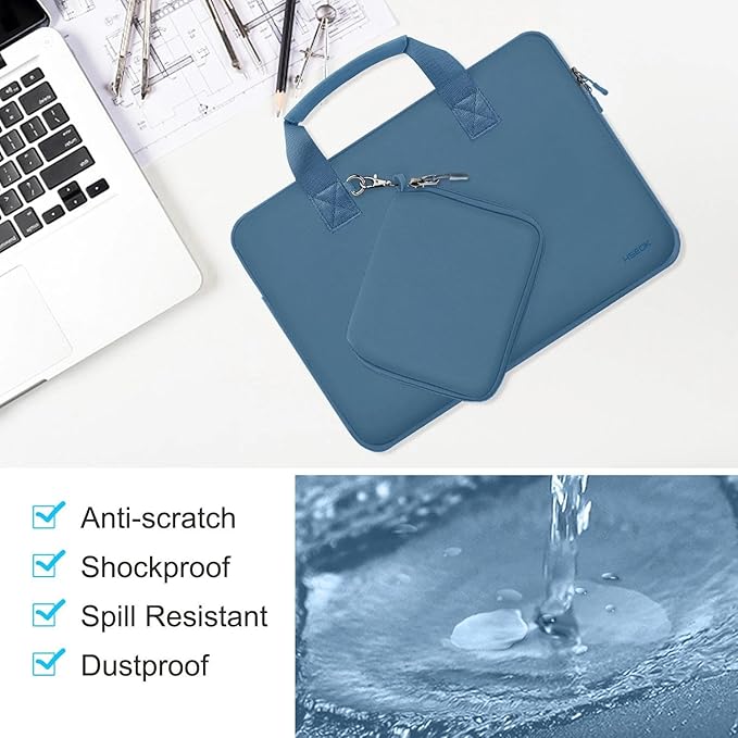 Hseok Laptop Sleeve 13.3-14 inch Case with Small Pouch, Neoprene Computer Bag Compatible with MacBook Neo/Pro 14 M5/M4/M3/M2/M1, Mac Air/Pro 13.3, XPS 14 and Most 13-14 inch Notebooks,Haze Blue