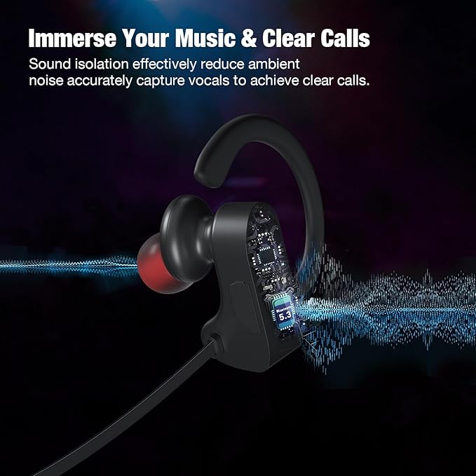 JOYWISE Bluetooth Wireless Headphones 16H Playtime Earbuds with Mic Stereo in-Ear Earphones, IPX7 Waterproof Sports Sound Isolation Headsets for Running, Gym, Workout