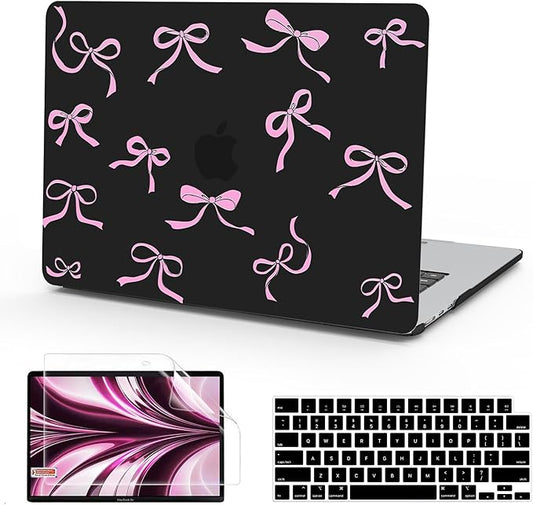 B BELK Compatible with MacBook Air 13 inch Case M5 2026 2025 2024-2022 M4 M3 M2 A3449 A3240 A3113 A2681, Plastic Hard Shell+Keyboard Cover+Screen Protector for MacBook Air 13.6 inch Case, Pink Bowknot