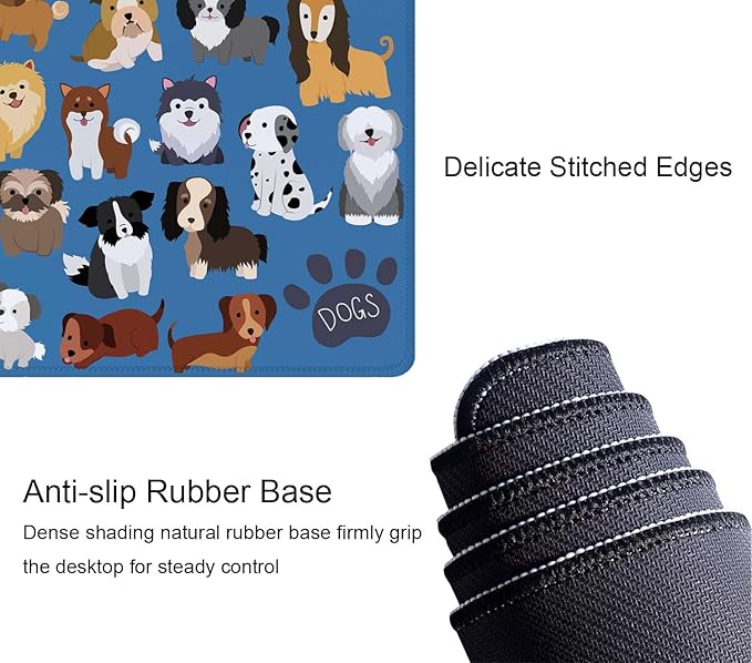 Cute Dog & Puppy XL Gaming Mouse Mat - 31.5 x 11.8 Inch Extended Long, Thin Desk Pad for Keyboard Mice