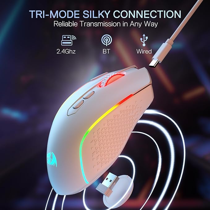 Redragon M810 MAX 3-Mode Wireless Gaming Mouse, 12000 DPI Wired/Wireless RGB Mouse w/Rapid Fire Key, 8 Macro Buttons, 188-Hour Reliable Power Capacity for PC/Mac/Laptop